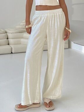 Princess Polly Cream Wide-Leg Lounge Pants